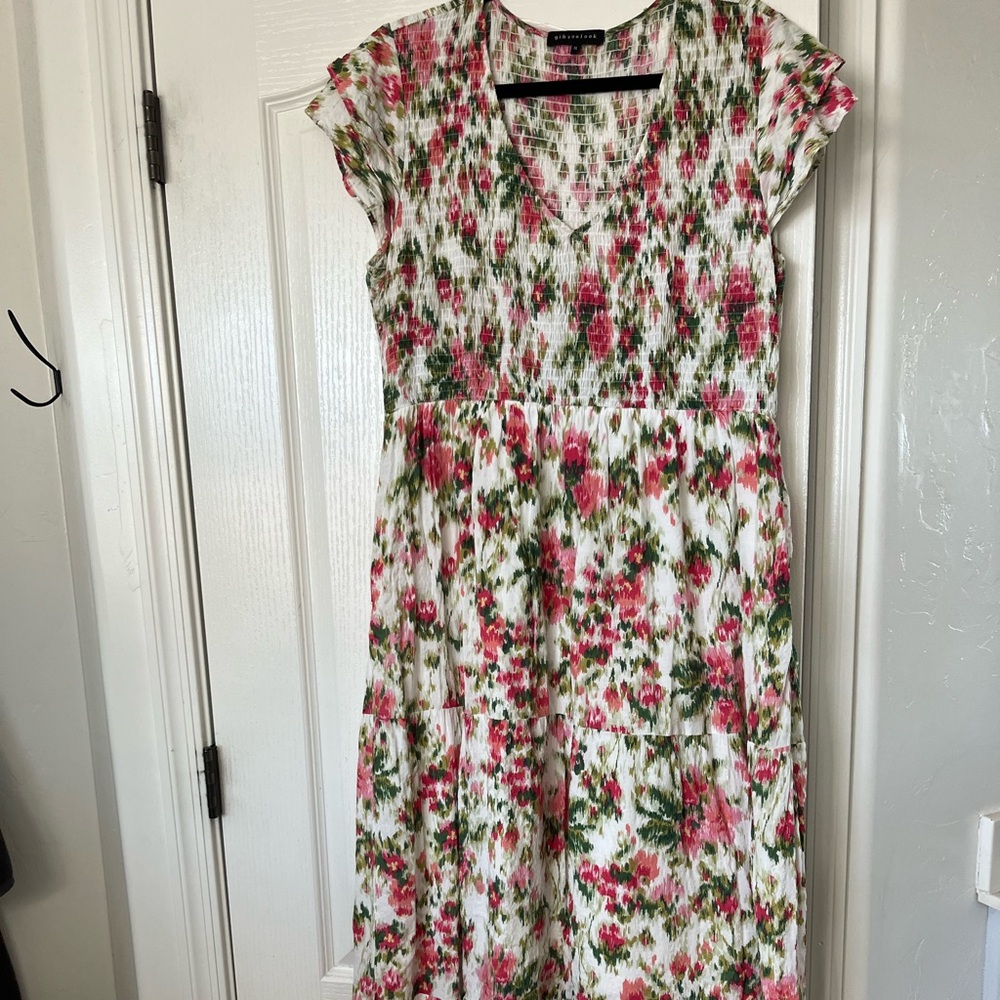 Floral Maxi Dress in Pink and Green